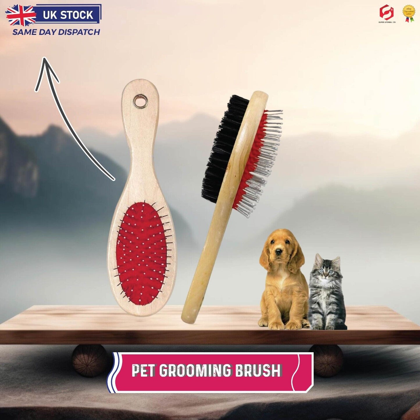 Double Side Dog Cat Grooming Brush Groomer Comb Pet Hair Fur Tidy Cleaner Wooden