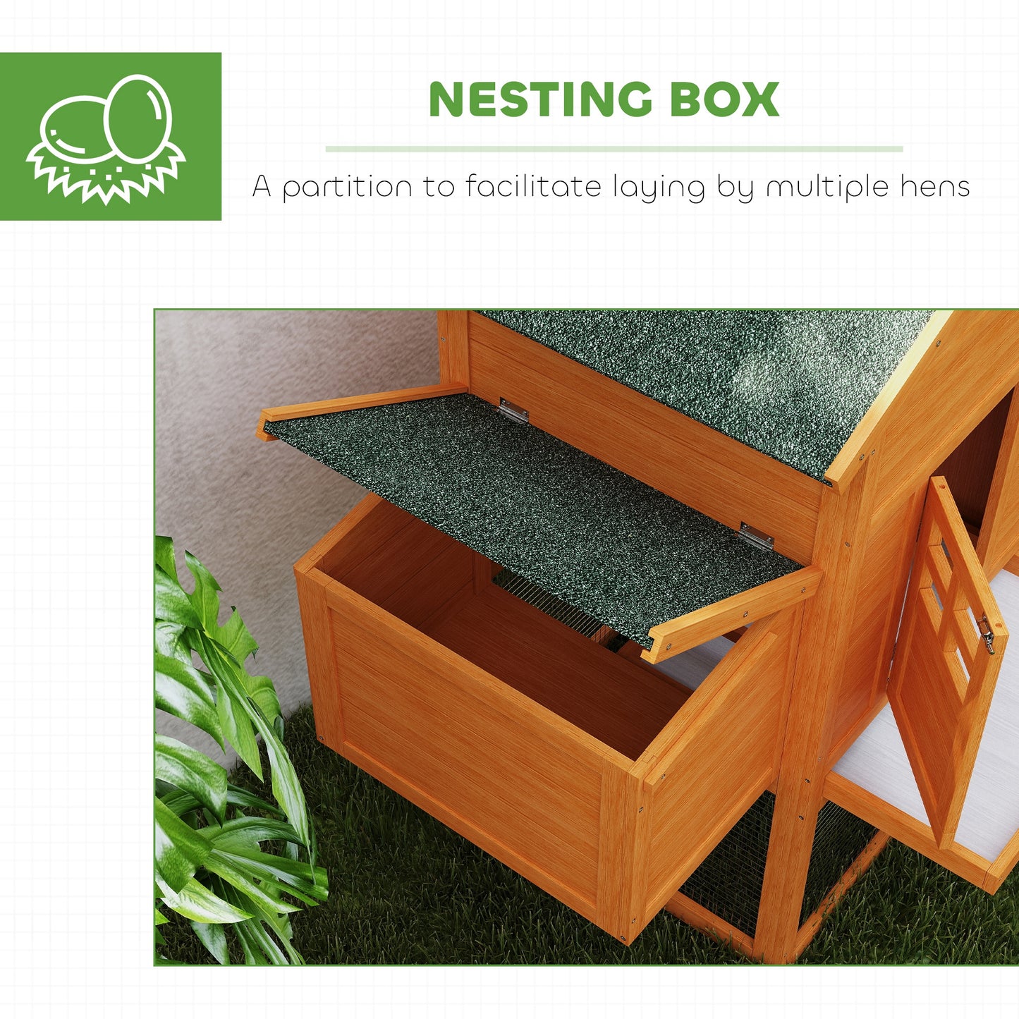 PawHut Wooden Chicken Coop with Run, Nesting Box, Slide-out Tray, Ramp, Perches, Asphalt Roof, 179 x 67 x 115cm-4