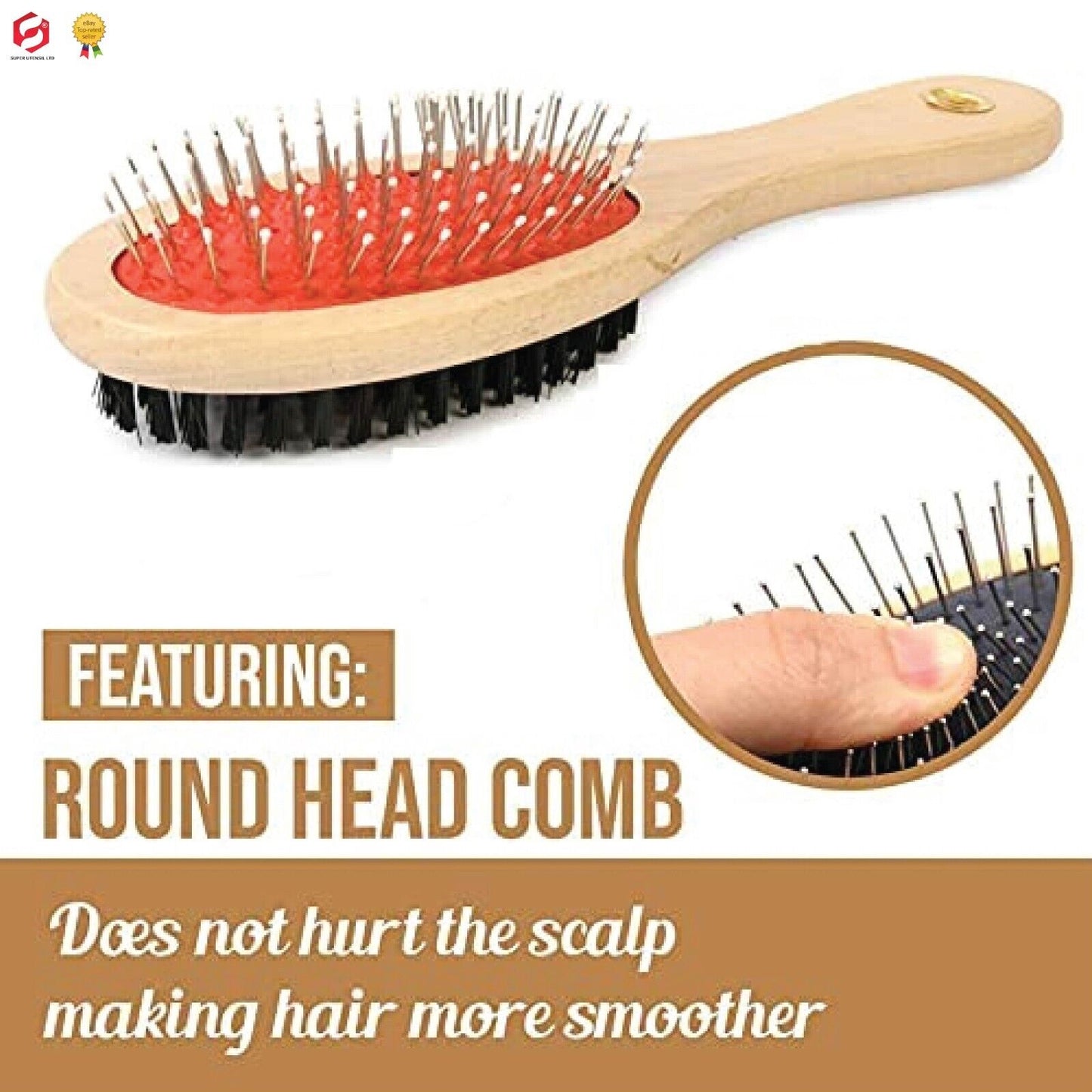 Double Side Dog Cat Grooming Brush Groomer Comb Pet Hair Fur Tidy Cleaner Wooden