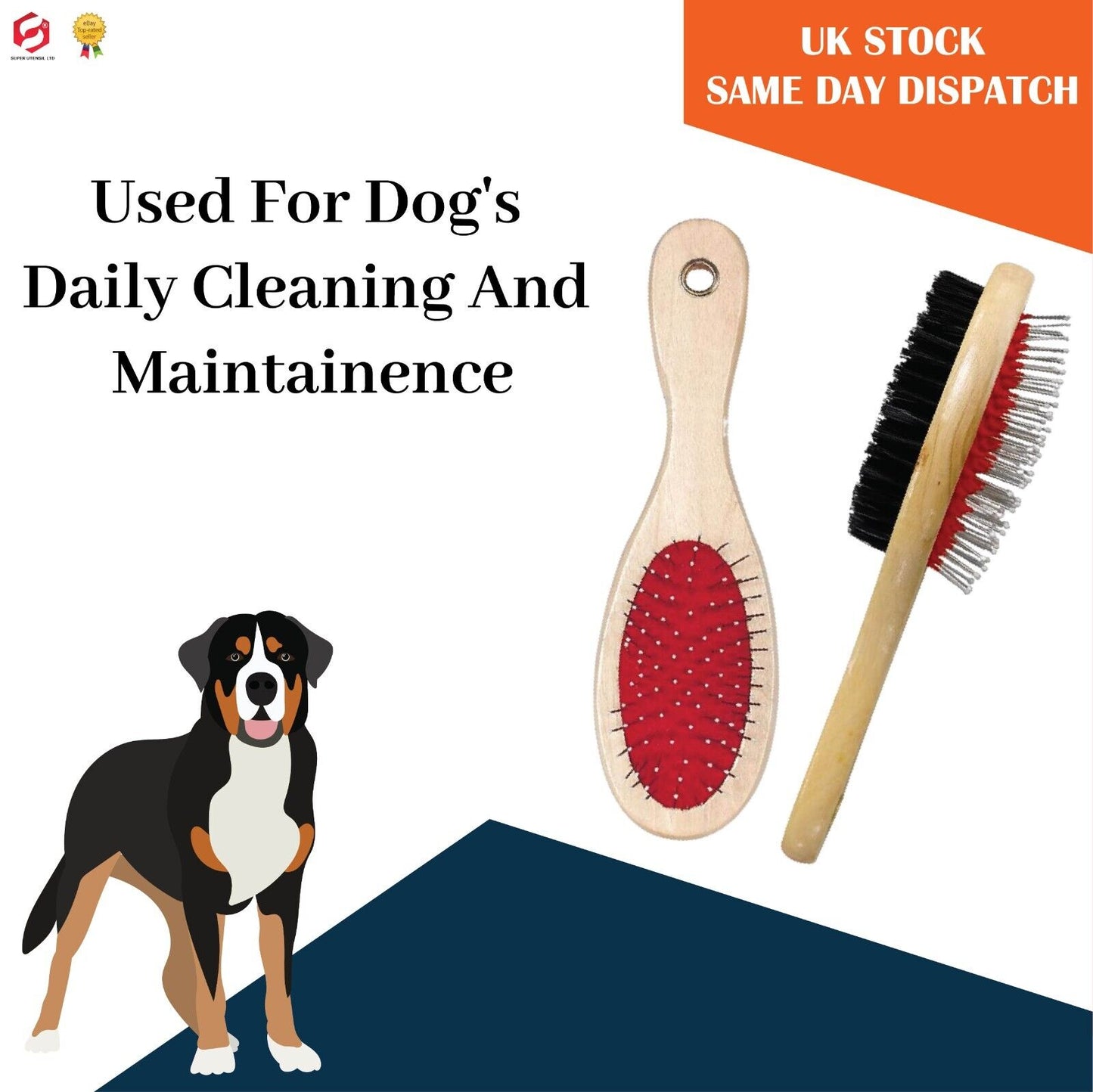 Double Side Dog Cat Grooming Brush Groomer Comb Pet Hair Fur Tidy Cleaner Wooden