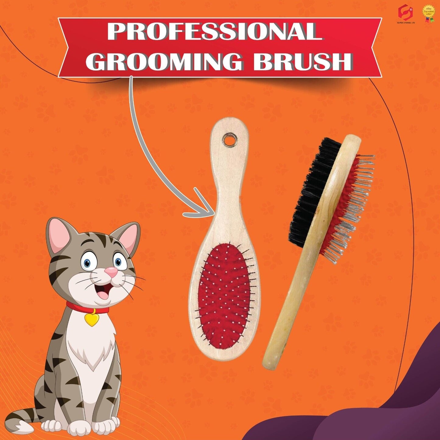 Double Side Dog Cat Grooming Brush Groomer Comb Pet Hair Fur Tidy Cleaner Wooden