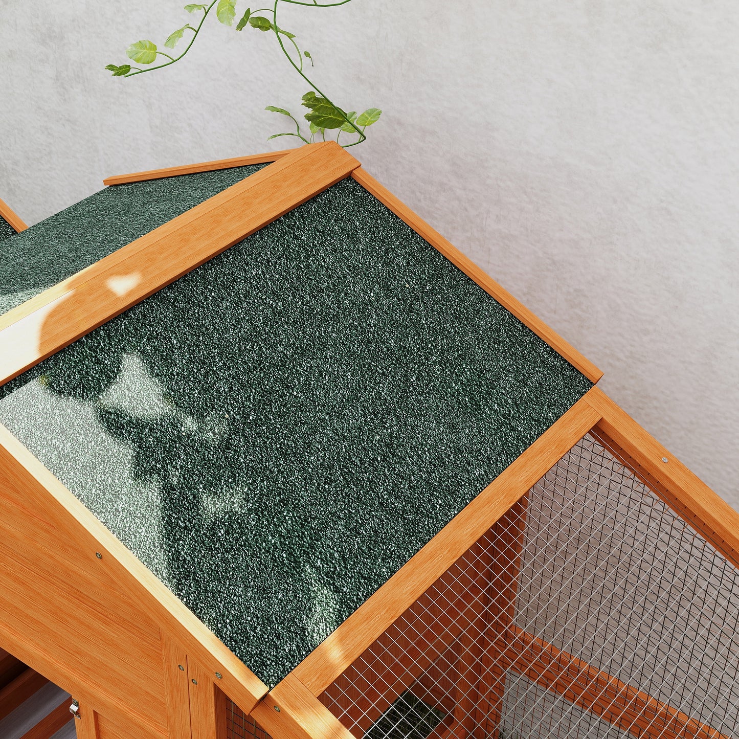 PawHut Wooden Chicken Coop with Run, Nesting Box, Slide-out Tray, Ramp, Perches, Asphalt Roof, 179 x 67 x 115cm-6