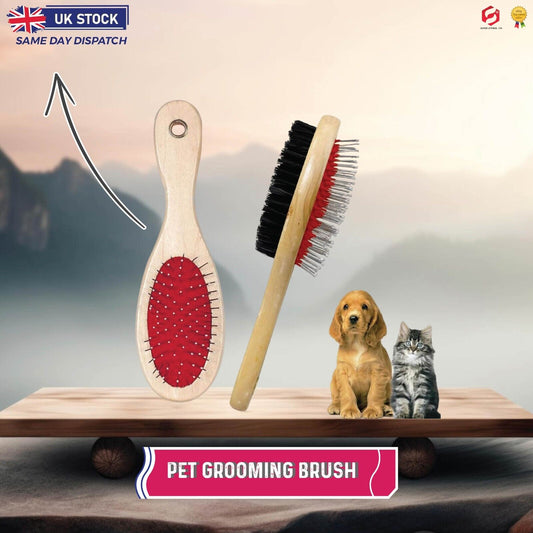 Double Side Dog Cat Grooming Brush Groomer Comb Pet Hair Fur Tidy Cleaner Wooden