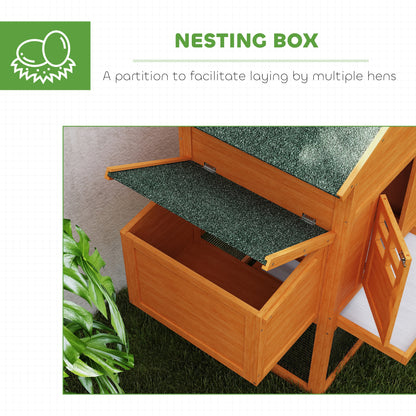 PawHut Wooden Chicken Coop with Run, Nesting Box, Slide-out Tray, Ramp, Perches, Asphalt Roof, 179 x 67 x 115cm-4
