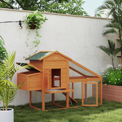 PawHut Wooden Chicken Coop with Run, Nesting Box, Slide-out Tray, Ramp, Perches, Asphalt Roof, 179 x 67 x 115cm-7