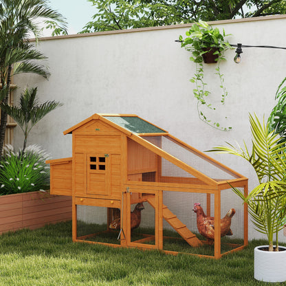 PawHut Wooden Chicken Coop with Run, Nesting Box, Slide-out Tray, Ramp, Perches, Asphalt Roof, 179 x 67 x 115cm-8