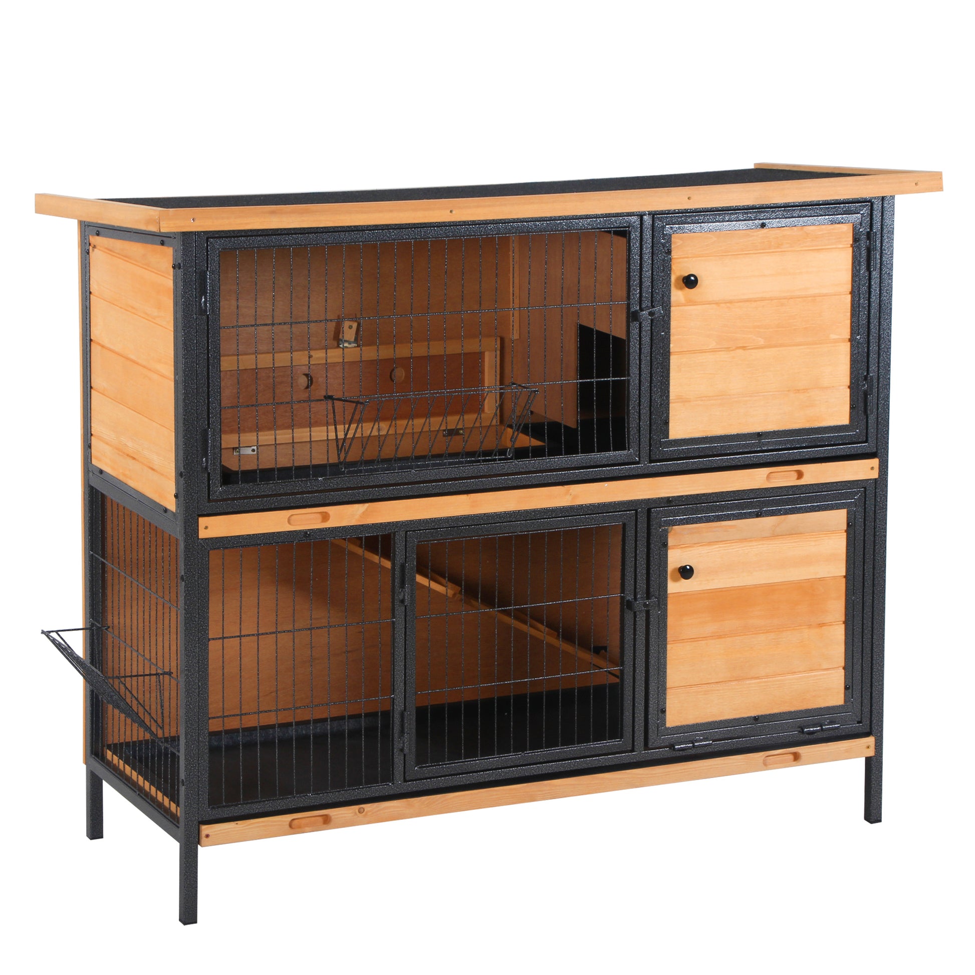 Wooden Metal Rabbit Hutch Pet House Bunny w/ Slide-Out Tray Outdoor Light Yellow-0