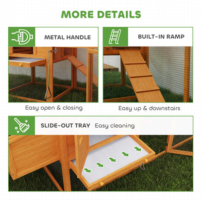PawHut Wooden Chicken Coop with Run, Nesting Box, Slide-out Tray, Ramp, Perches, Asphalt Roof, 179 x 67 x 115cm-5