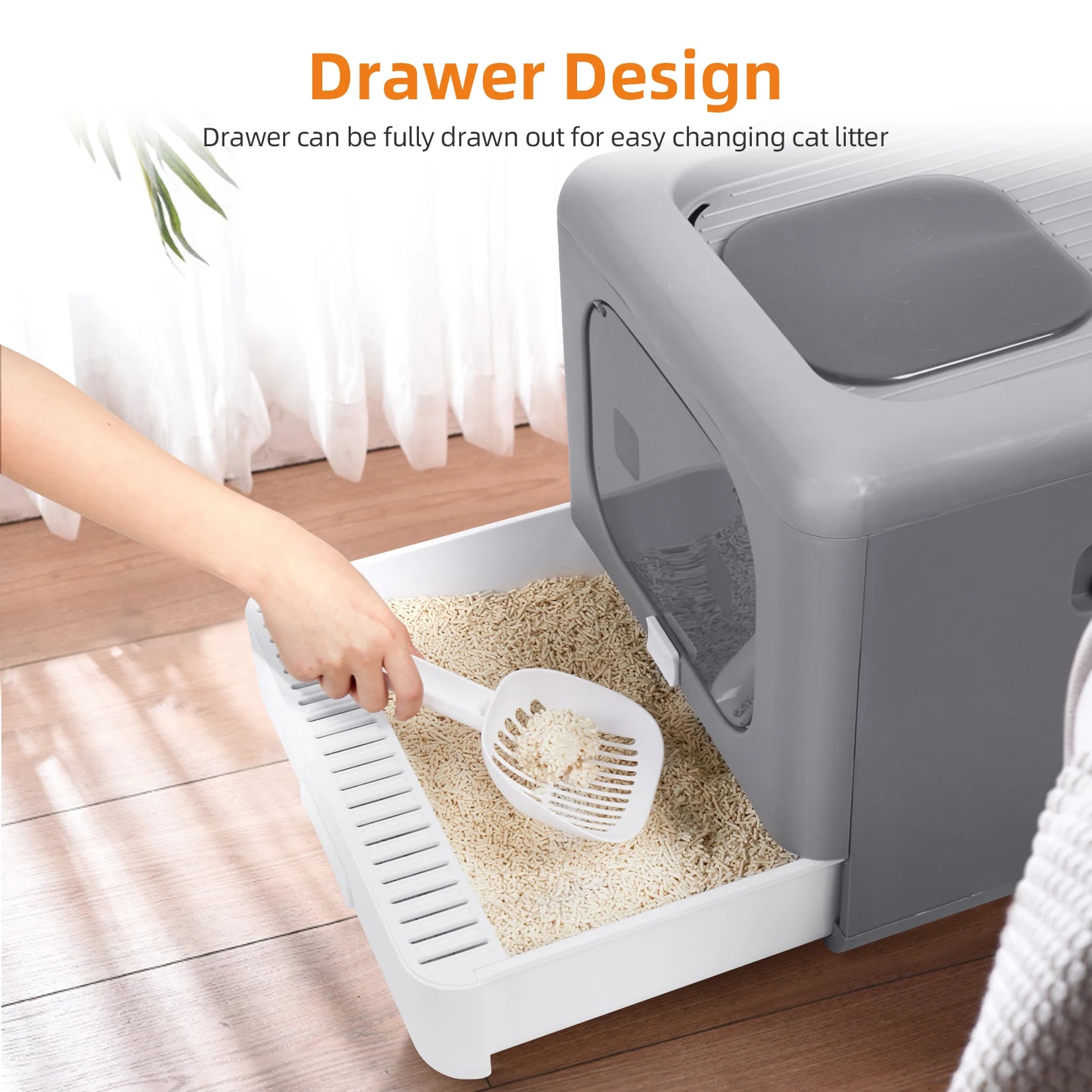 Modern Cat Litter Box Cat House Furniture Detachable Kitten Cat Potty Self Cleaning Hidden Toilet with Portable Scoop Drawer