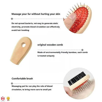 Double Side Dog Cat Grooming Brush Groomer Comb Pet Hair Fur Tidy Cleaner Wooden