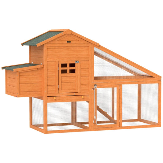 PawHut Wooden Chicken Coop with Run, Nesting Box, Slide-out Tray, Ramp, Perches, Asphalt Roof, 179 x 67 x 115cm-0